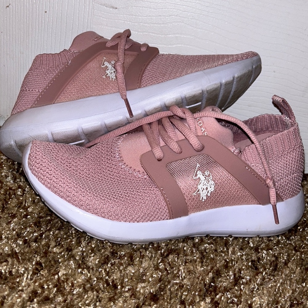 Pink Ralph Lauren U.S. POLO ASSN shoes for women.